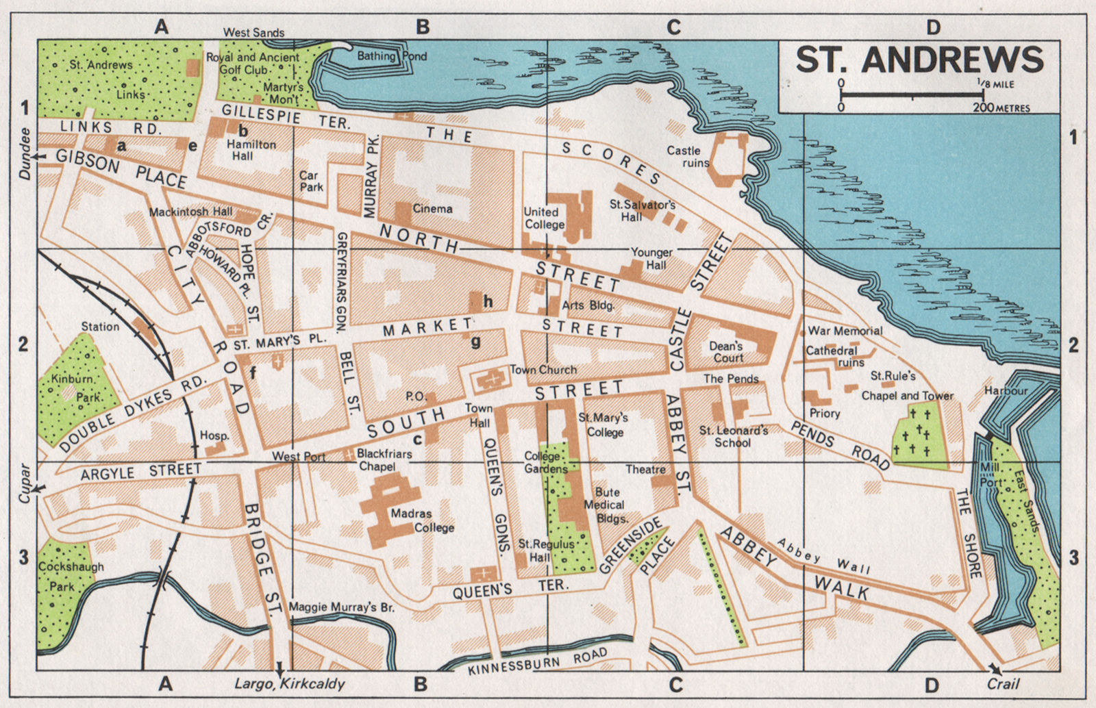 ST. ANDREWS. Vintage town city map plan. Scotland 1967 old vintage chart